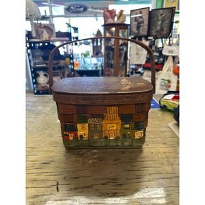 Vintage Wooden Woven Florida Basket Handbag